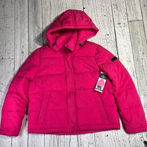 Calvin Klein Women's Water Resistant Hooded‎ Puffer Coat Small Pink Packable